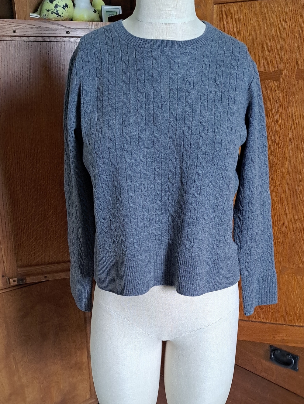 Pendleton Grey Merino Wool Cable Knit Crop Boxy Sweater Size XL